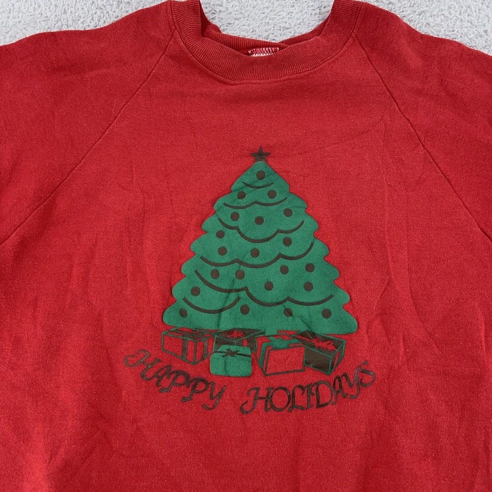 Vintage Christmas Tree Happy Holidays Sweatshirt Small 90s Crewneck
